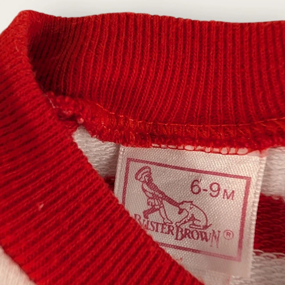 Vintage Buster Brown Christmas Sweatshirt Red White Striped 6-9M Holiday Bell